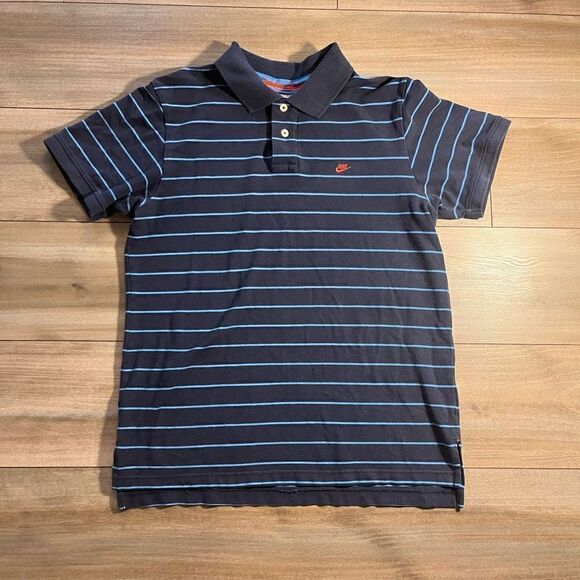 Nike Blue‎ Stripe Casual Polo Shirt Men Large Bin L-25 - Picture 1 of 4